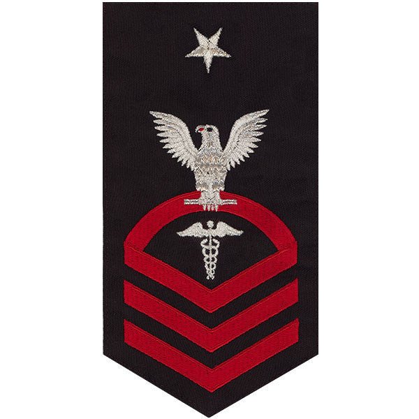 Navy E8 MALE Rating Badge: Hospital Corpsman - seaworthy red on blue - Hooyah Woodworks LLC