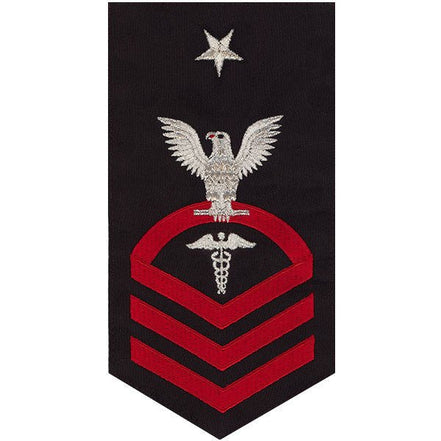 Navy E8 MALE Rating Badge: Hospital Corpsman - seaworthy red on blue - Hooyah Woodworks LLC