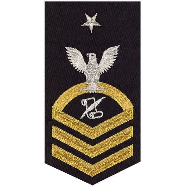 Navy E8 MALE Rating Badge: Journalist - seaworthy gold on blue - Hooyah Woodworks LLC