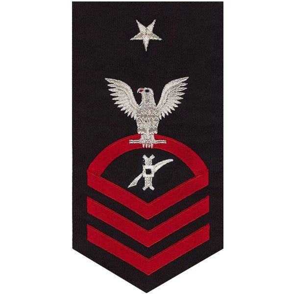 Navy E8 MALE Rating Badge: Legalman - seaworthy red on blue - Hooyah Woodworks LLC