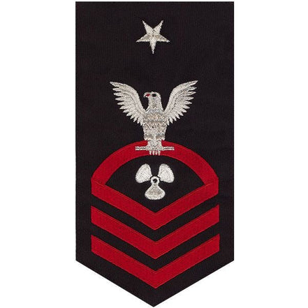 Navy E8 MALE Rating Badge: Machinist's Mate - seaworthy red on blue - Hooyah Woodworks LLC