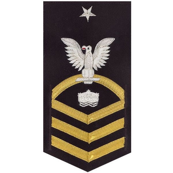 Navy E8 MALE Rating Badge: Mineman - vanchief on blue - Hooyah Woodworks LLC