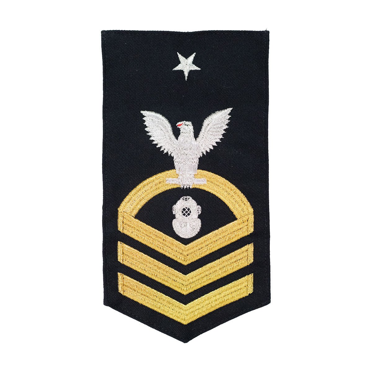 Navy E8 MALE Rating Badge: ND Navy Diver - seaworthy gold on blue - Hooyah Woodworks LLC
