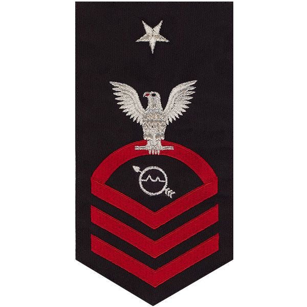 Navy E8 MALE Rating Badge: Operations Specialist - seaworthy red on blue - Hooyah Woodworks LLC