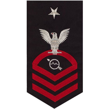 Navy E8 MALE Rating Badge: Operations Specialist - seaworthy red on blue - Hooyah Woodworks LLC