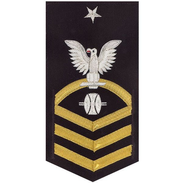Navy E8 MALE Rating Badge: Opticalman - vanchief on blue - Hooyah Woodworks LLC