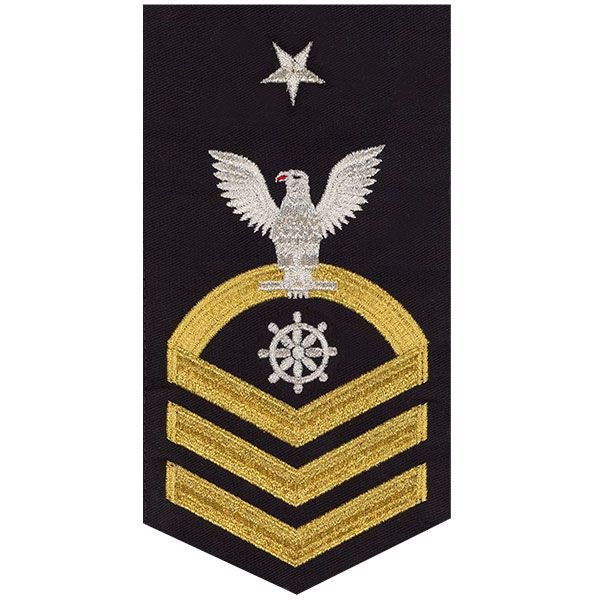 Navy E8 MALE Rating Badge: Quartermaster - seaworthy gold on blue - Hooyah Woodworks LLC