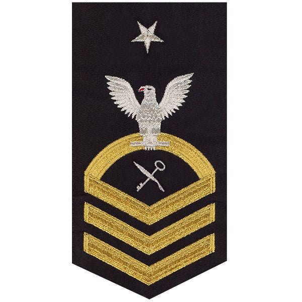 Navy E8 MALE Rating Badge: Retail Services Specialist - seaworthy gold on blue - Hooyah Woodworks LLC