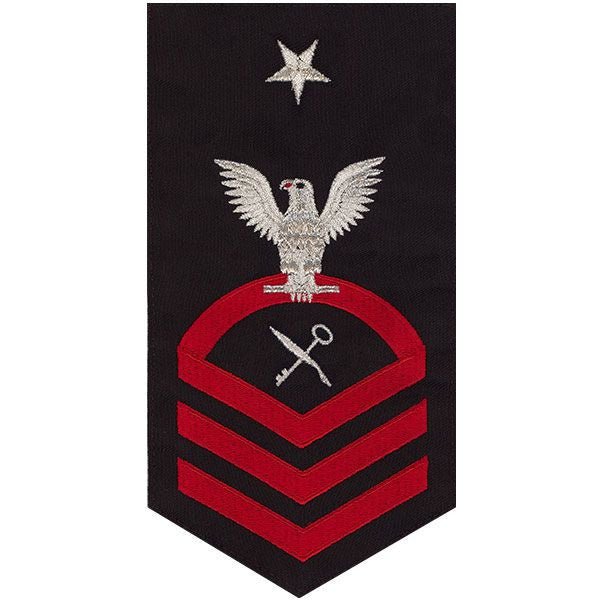 Navy E8 MALE Rating Badge: Retail Services Specialist - seaworthy red on blue - Hooyah Woodworks LLC