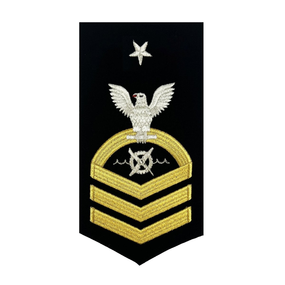 Navy E8 MALE Rating Badge: Robotics Warfare Specialist - seaworthy gold on blue - Hooyah Woodworks LLC