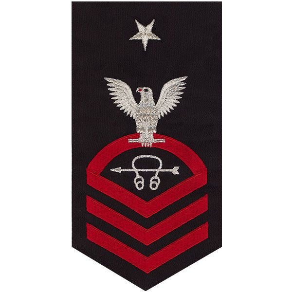 Navy E8 MALE Rating Badge: Sonar Technician - seaworthy red on blue - Hooyah Woodworks LLC