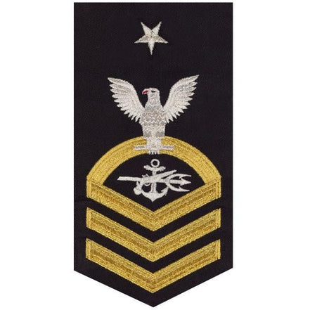 Navy E8 MALE Rating Badge: Special Warfare Operator - seaworthy gold on blue - Hooyah Woodworks LLC