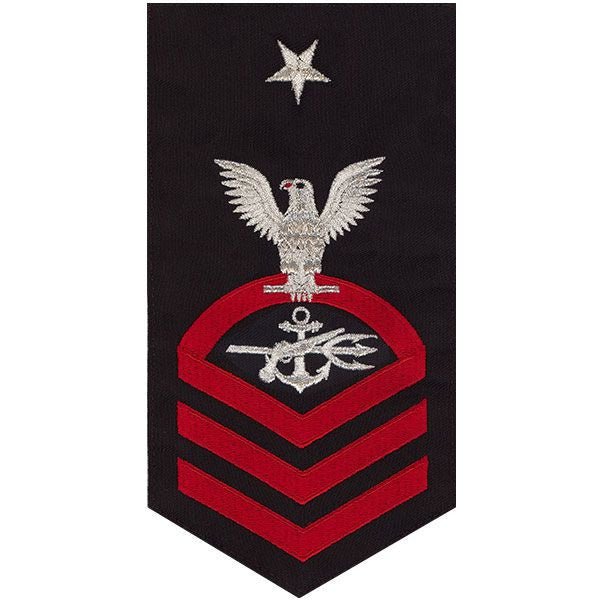 Navy E8 MALE Rating Badge: Special Warfare Operator - seaworthy red on blue - Hooyah Woodworks LLC