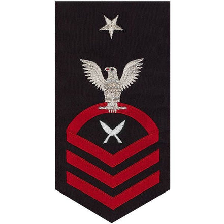 Navy E8 MALE Rating Badge: Yeoman - seaworthy red on blue - Hooyah Woodworks LLC