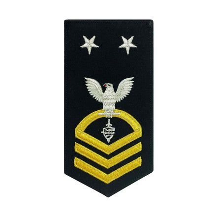 Navy E9 FEMALE Rating Badge: CWT Cyber Warfare Technician - seaworthy gold on blue - Hooyah Woodworks LLC
