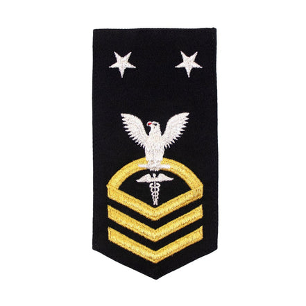 Navy E9 FEMALE Rating Badge: HM Hospitalman - seaworthy gold on blue - Hooyah Woodworks LLC