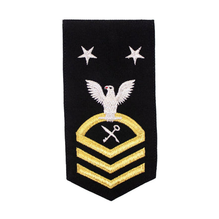Navy E9 FEMALE Rating Badge: RS Retail Services Specialist - seaworthy gold on blue - Hooyah Woodworks LLC