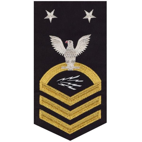 Navy E9 MALE Rating Badge: Information Technician Specialist - seaworthy gold on blue - Hooyah Woodworks LLC