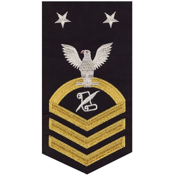 Navy E9 MALE Rating Badge: Journalist - seaworthy gold on blue - Hooyah Woodworks LLC