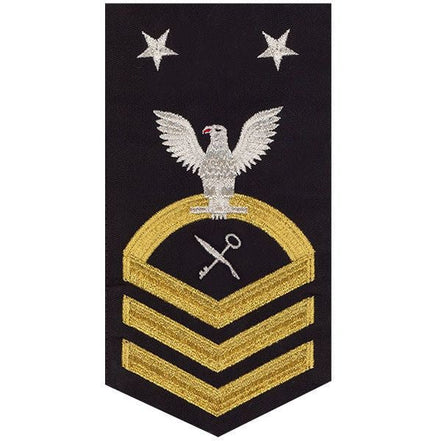 Navy E9 MALE Rating Badge: Retail Services Specialist - seaworthy gold on blue - Hooyah Woodworks LLC
