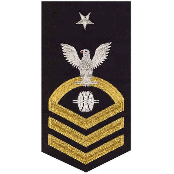 Navy MALE E8 Rating Badge: Opticalman - seaworthy gold on blue - Hooyah Woodworks LLC