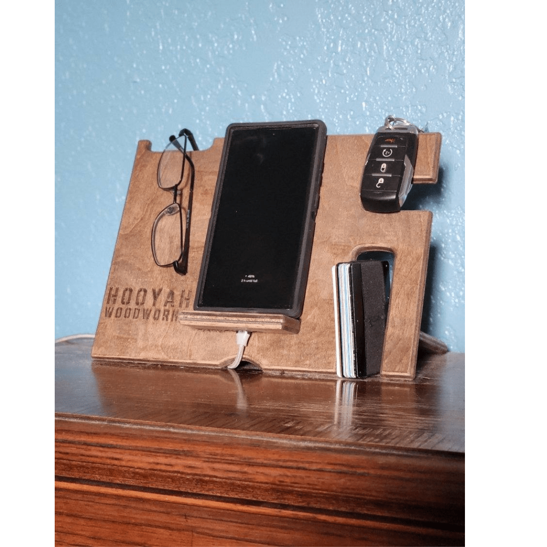 Night Stand Phone Docking / Charging Station Free Personalization - Hooyah Woodworks LLC