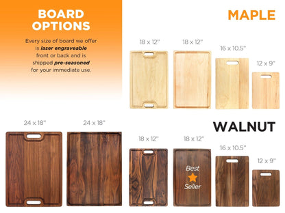 Personalized Cutting Board Wedding Gift, Customize your Walnut and Maple Boards, Engraved Engagement Gift, Unique Bridal Shower Present - Hooyah Woodworks LLC