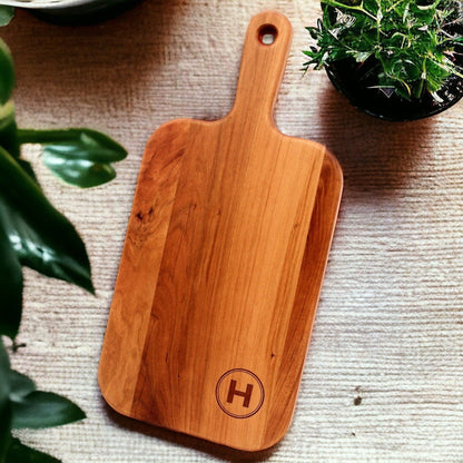 Personalized Last Name Letter Charcuterie Board, Monogram Cherry Wood Paddle Board, Mother’s Day Gift, Wedding Gift, Made in The USA - Hooyah Woodworks LLC