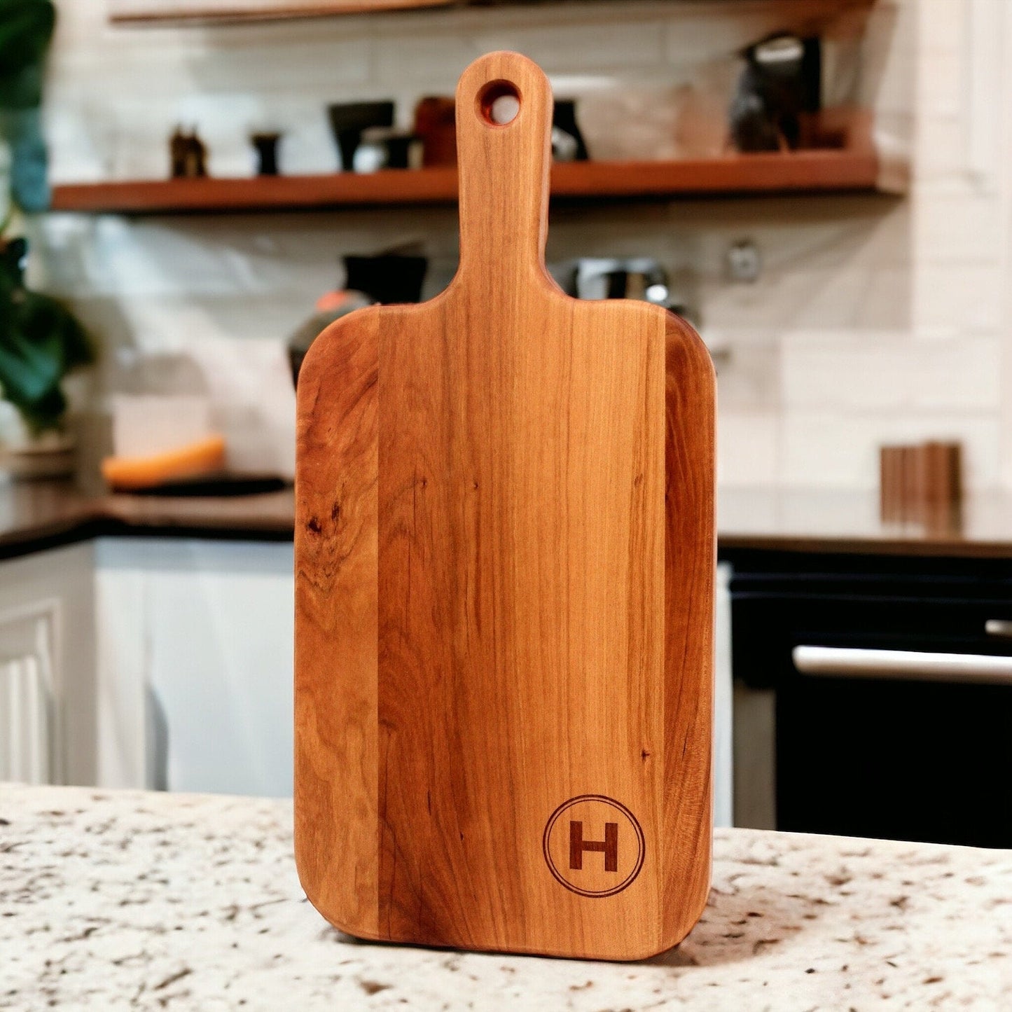 Personalized Last Name Letter Charcuterie Board, Monogram Cherry Wood Paddle Board, Mother’s Day Gift, Wedding Gift, Made in The USA - Hooyah Woodworks LLC