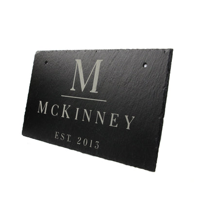 Personalized Slate Home Sign | Last Name Slate Address Sign | 11.75" x 7" Size | Street Number Sign | Slate Hanging Sign - Hooyah Woodworks LLC