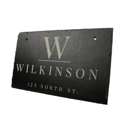 Personalized Slate Home Sign | Last Name Slate Address Sign | 11.75" x 7" Size | Street Number Sign | Slate Hanging Sign - Hooyah Woodworks LLC