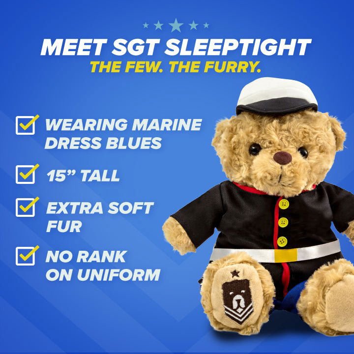 Sgt. Sleeptight - Marine Dress Blues Bear - Hooyah Woodworks LLC