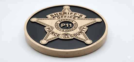 Custom wooden police badge plaque carved in maple — Hooyah Woodworks