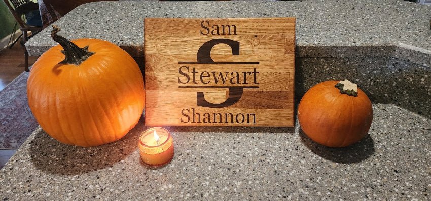 Walnut inlay butcher block cutting board. Personalization welcome. - Hooyah Woodworks LLC