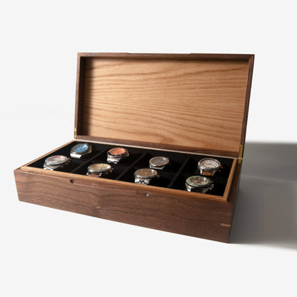 Watch Box - Black Walnut and Oak - 8 Compartments - Hooyah Woodworks LLC