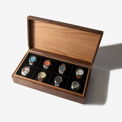 Watch Box - Black Walnut and Oak - 8 Compartments - Hooyah Woodworks LLC