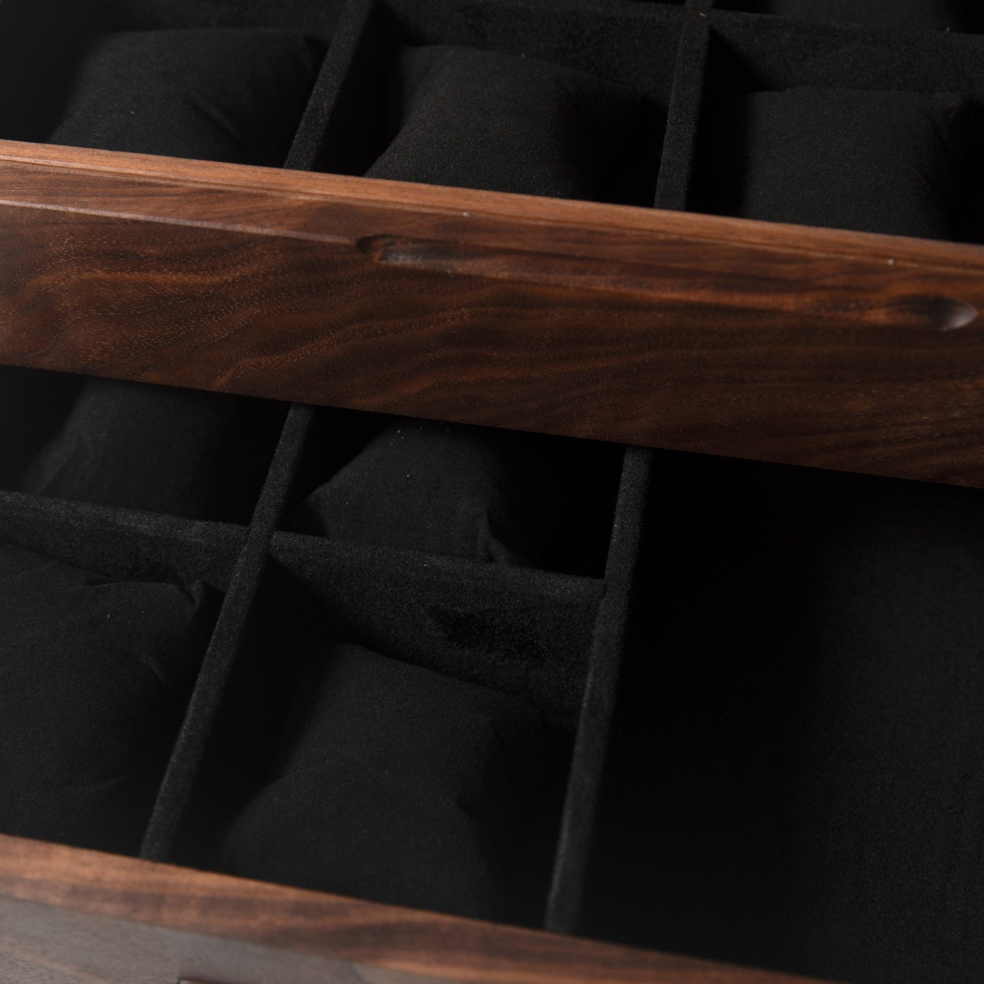 Watch Box with Drawer - Solid Black Walnut - 12 to 16 Watch Compartments - Hooyah Woodworks LLC