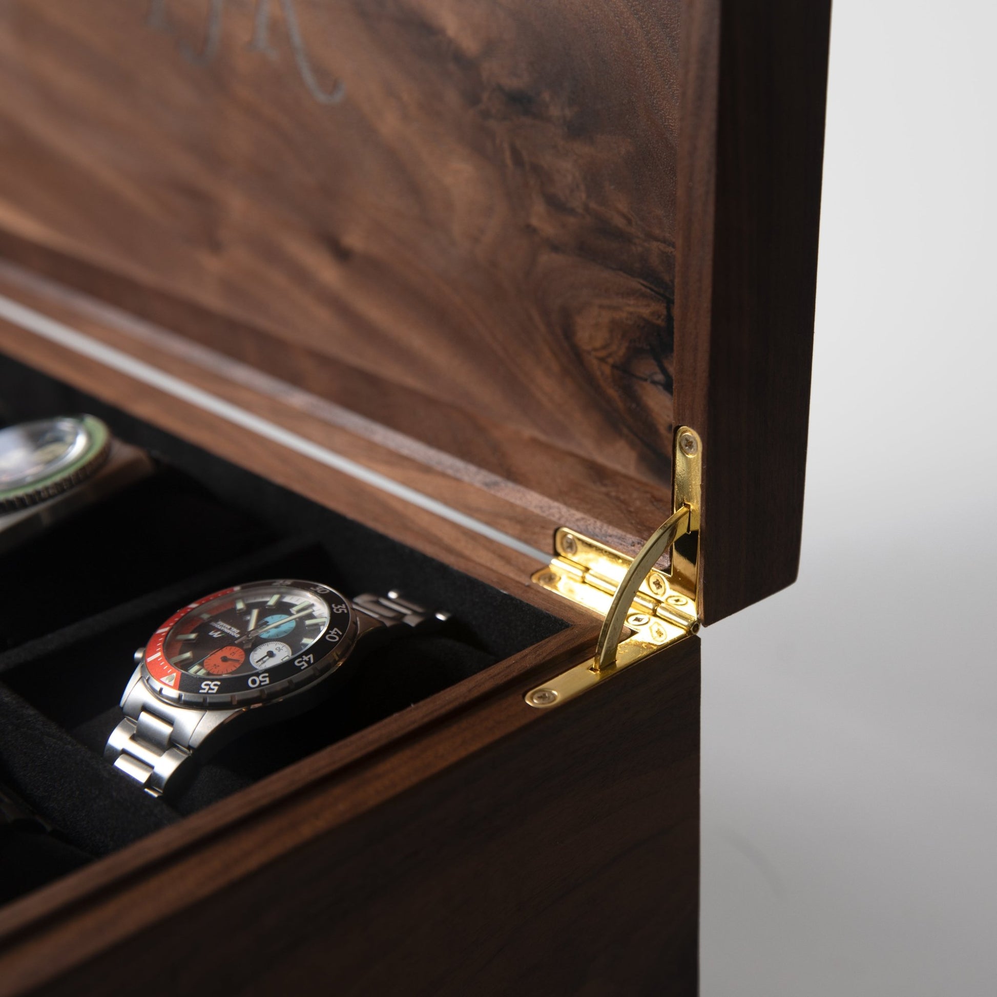 Watch Box with Drawer - Solid Black Walnut - 12 to 16 Watch Compartments - Hooyah Woodworks LLC