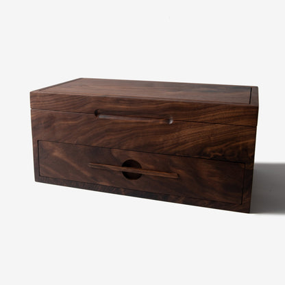 Watch Box with Drawer - Solid Black Walnut - 12 to 16 Watch Compartments - Hooyah Woodworks LLC
