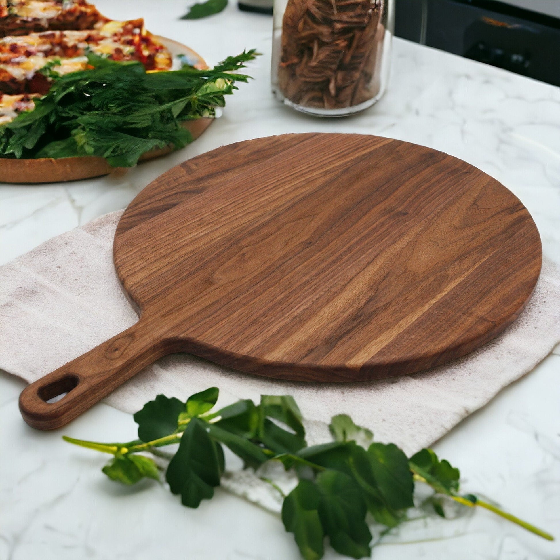 XL Walnut Paddle Cutting Board With Handle, Round Charcuterie Board, Wedding Gift, Charcuterie Board With Handle, 100% Handmade in the USA - Hooyah Woodworks LLC